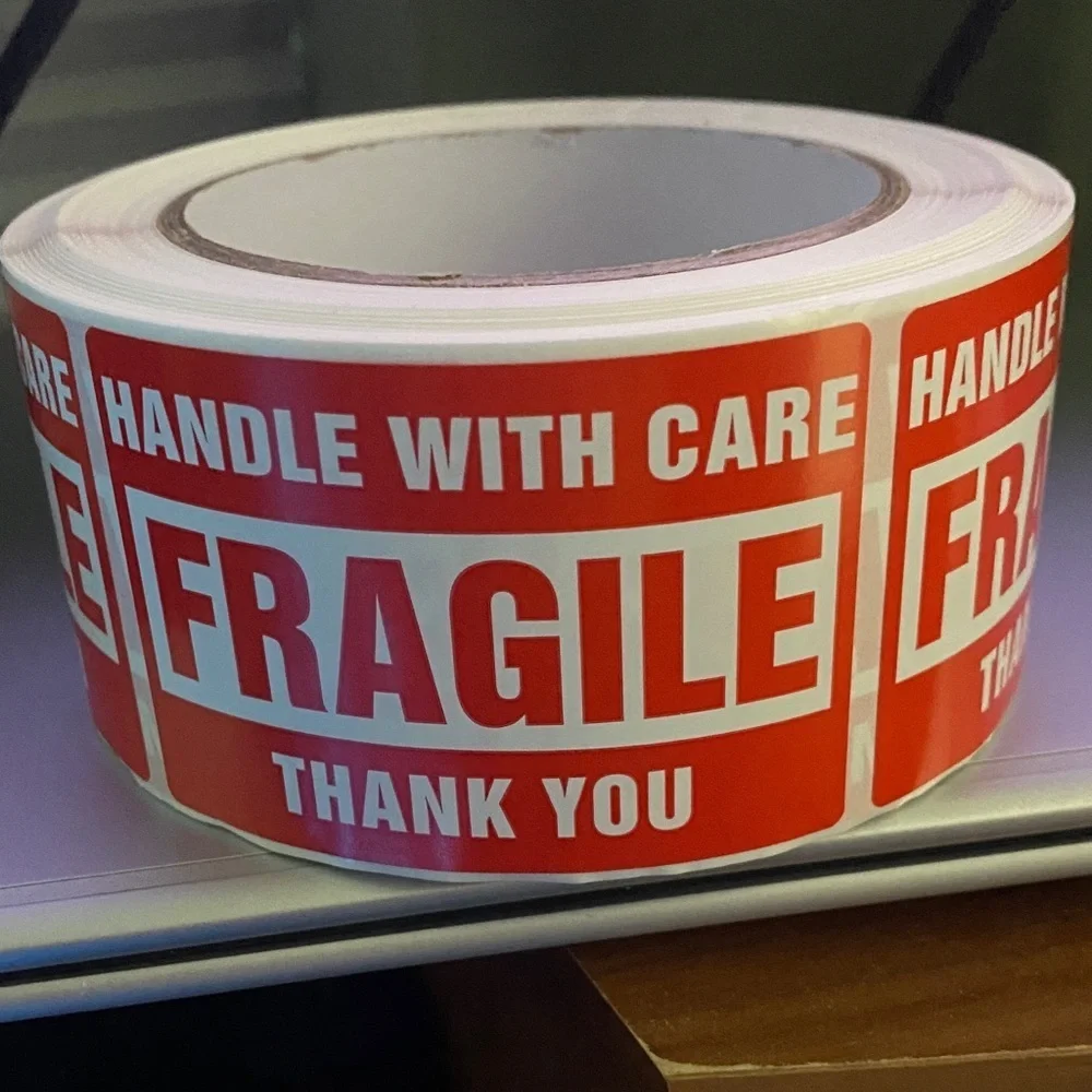 500 Red Fragile Handle With Care Stickers